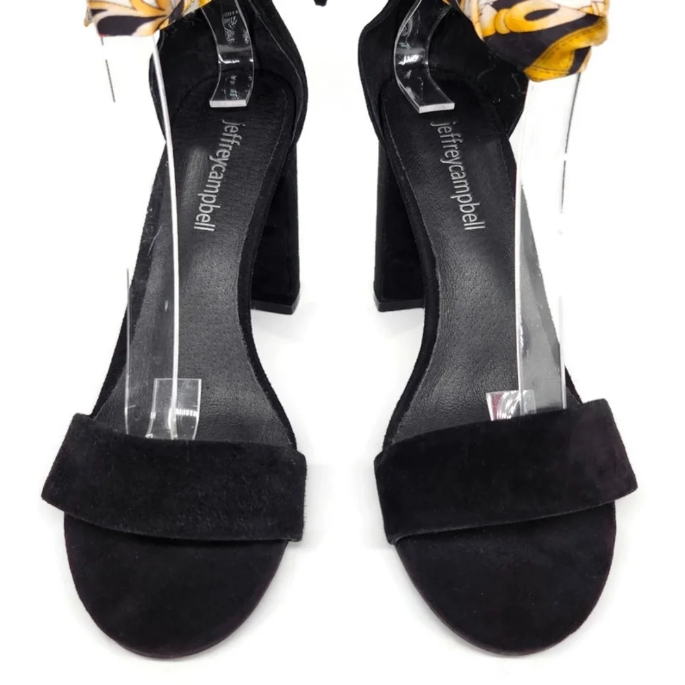 Jeffrey Campbell Lindsay Black Suede Scarf Ankle Wrap Open-Toe High Heel Sandals